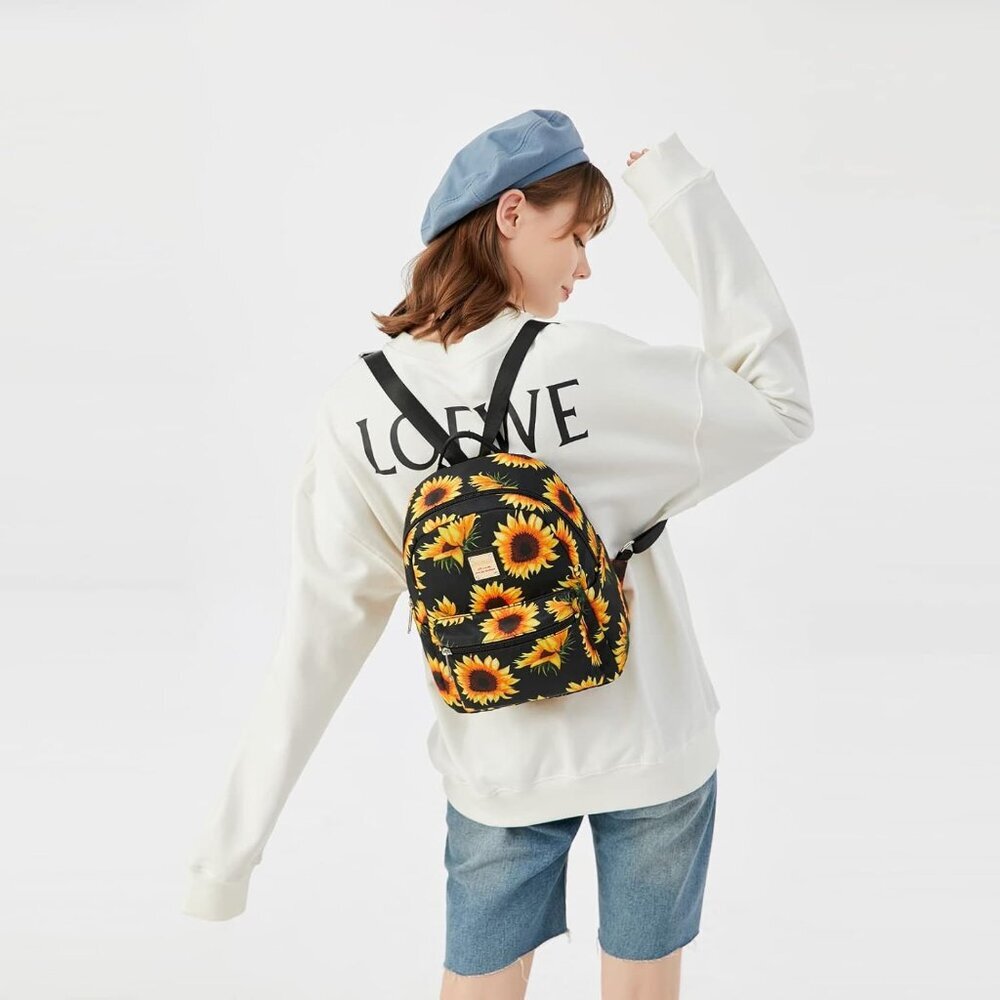 Elegant Sunflower Small Backpack Purse with Utility Pocket - Ideal for Gifting - Picture 5 of 9